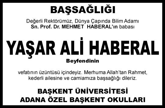 Ölüm taziye başsağlığı Yaşar Ali Haberal